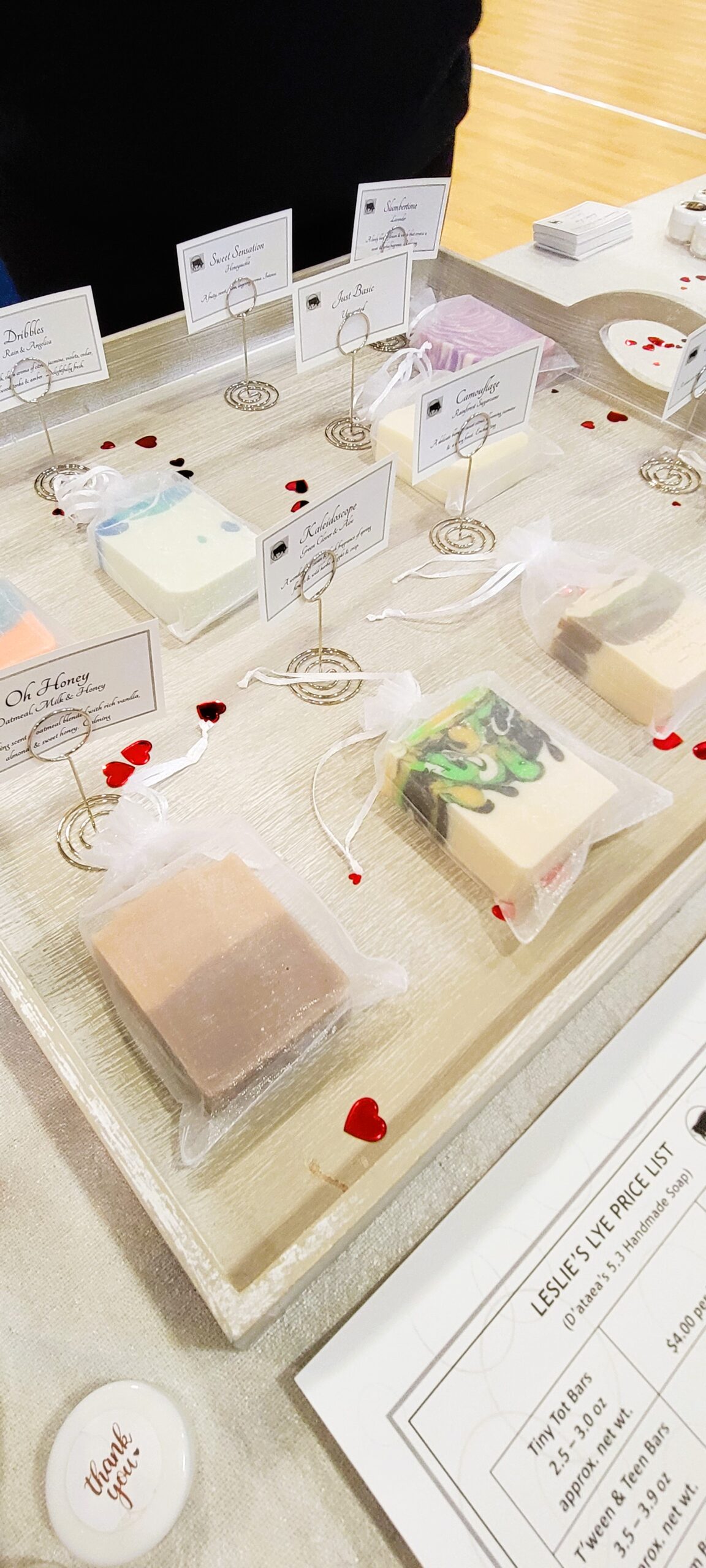 A tray of soaps on a table.